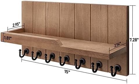 Rebee Vision Key Holder for Wall - Farmhouse Rustic Mail Organizer with 7 Sturdy Key Hooks Retro Brown