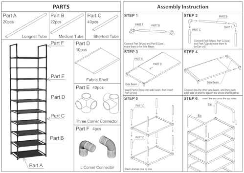FIDUCIAL HOME 10 Tiers Sturdy Shoe Rack 20-25 Pairs