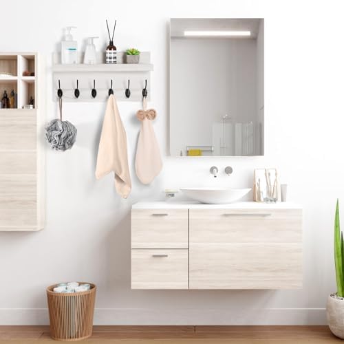 White Wall Mount Coat Rack with 6 Double Hooks and Shelf