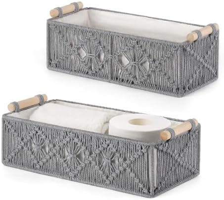 Mkono Macrame Storage Baskets Set of 2 Grey