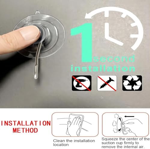 TUYRYAHR Suction Cup Hooks 15 Pack Clear with Metal Hooks