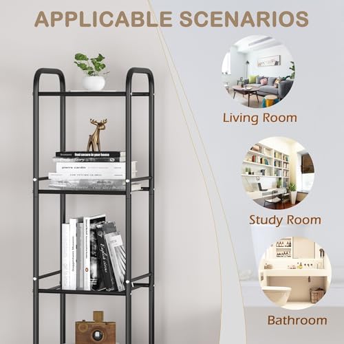 3 Tier Narrow Bathroom Shelf Unit Matte Black Metal Storage Rack for Kitchen Living Room