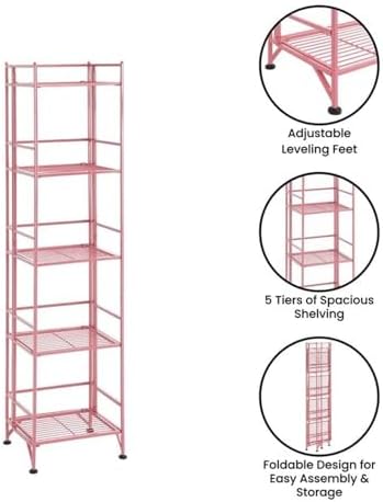 Convenience Concepts Xtra Storage Shelves - 5-Tier Folding Metal Storage Shelves Pink