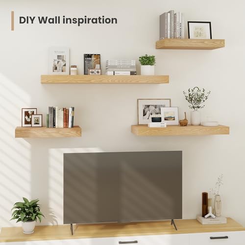 Heimlove 12 Inch Deep Floating Shelves Set of 2 Oak