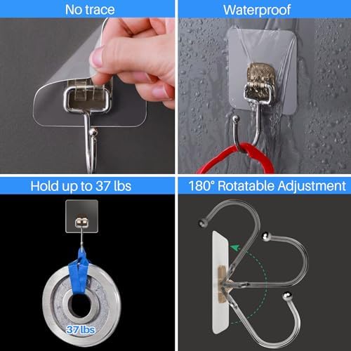 Antimbee 10-Pack Heavy Duty Adhesive Hooks 37 lb Max Transparent Gray