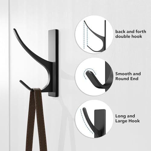 Self Adhesive Coat Hooks 10 Pack Matt Black Heavy Duty