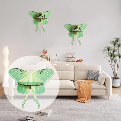 Butterfly Wall Shelf Storage Rack 1Pcs Wooden Green Butterfly Hanging Display Shelf for Stones Candles and Necklaces