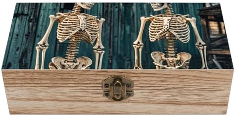 Vintage Wooden Storage Box with Skeletons Print