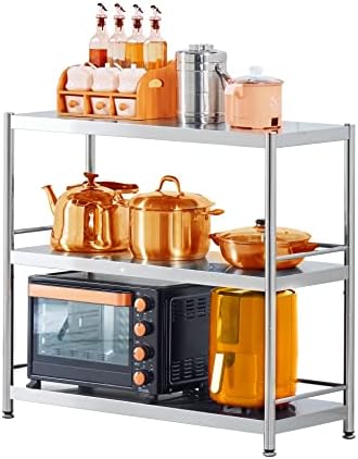Stainless Steel 3 Tier Shelving Unit with Guardrails