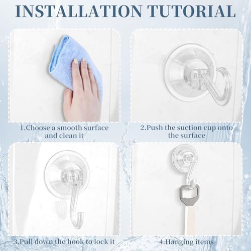 Suction Cup Hooks 4 Pack Reusable and Powerful for Shower and Kitchen Use