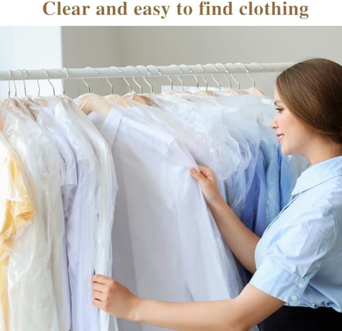 20 Pack Clear Clothes Covers for Hanging Garments Plastic Dry Cleaning Bags