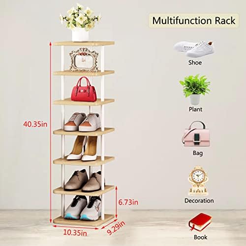 7 Tiers Vertical Shoe Rack for Space Saving White and Oak
