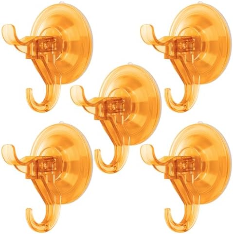 Antimbee Suction Cup Hooks 5 Pack Transparent Orange Dual Hooks Design
