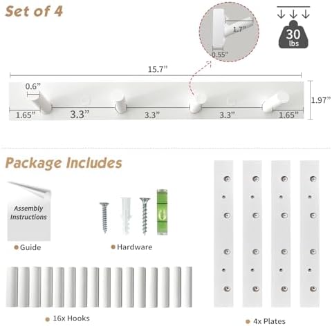 Forbena 4-Pack Heavy Duty Wall Mount Coat Hooks