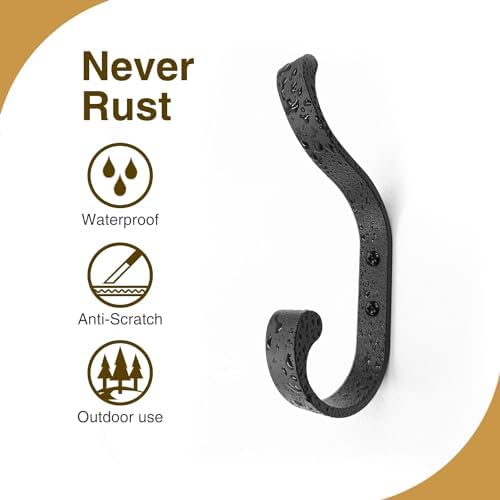 Heavy Duty Wall Mount Coat Hooks 4 Pack 30 lbs Capacity Black