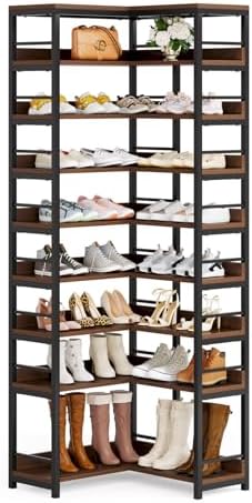 Tribesigns 9 Tiers Corner Shoe Rack Rustic Brown Space Saving