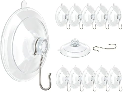 VISV Suction Cup Hooks 12 Pcs Clear with Metal Hooks