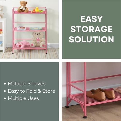 Convenience Concepts Xtra Storage Shelves Pink 3 Tier Folding Metal Organizer Unit
