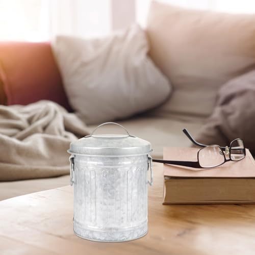NUOBESTY Rustic Iron Desktop Trash Can Mini Waste Basket with Lid