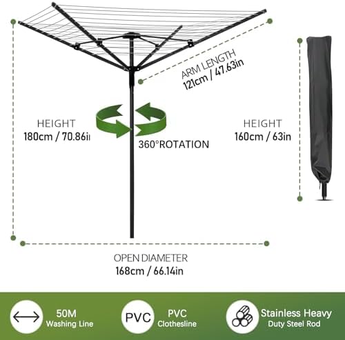 WuhaPhreyn Outdoor Umbrella Drying Rack 12 Lines 4 Arms