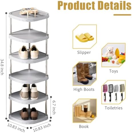 6 Tier Adjustable Free Standing Shoe Rack Gray