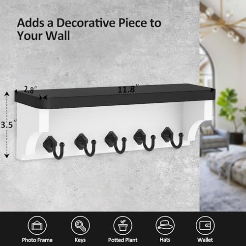 Nekon Wall Key Holder with Floating Shelf and 5 Hooks Black