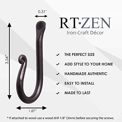 RTZEN Wall Mount Hook Set - 3 Pack Wrought Iron Hooks