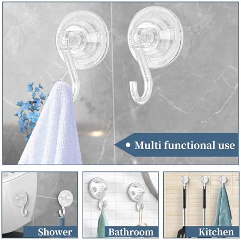Suction Cup Hooks 4 Pack Reusable and Powerful for Shower and Kitchen Use