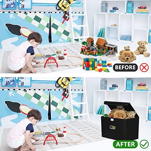 STOREONE Foldable Storage Bins with Lids and Handles 3 Pcs Black