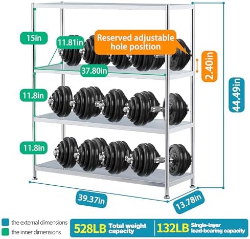 Stainless Steel Shelves 4 Tier Kitchen Storage Shelves Water Ripple Texture Durable and Waterproof
