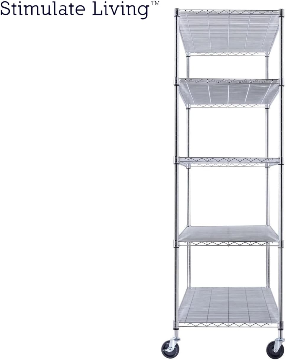 60x24x72 Chrome 5-Tier Heavy Duty Shelving with Wheels