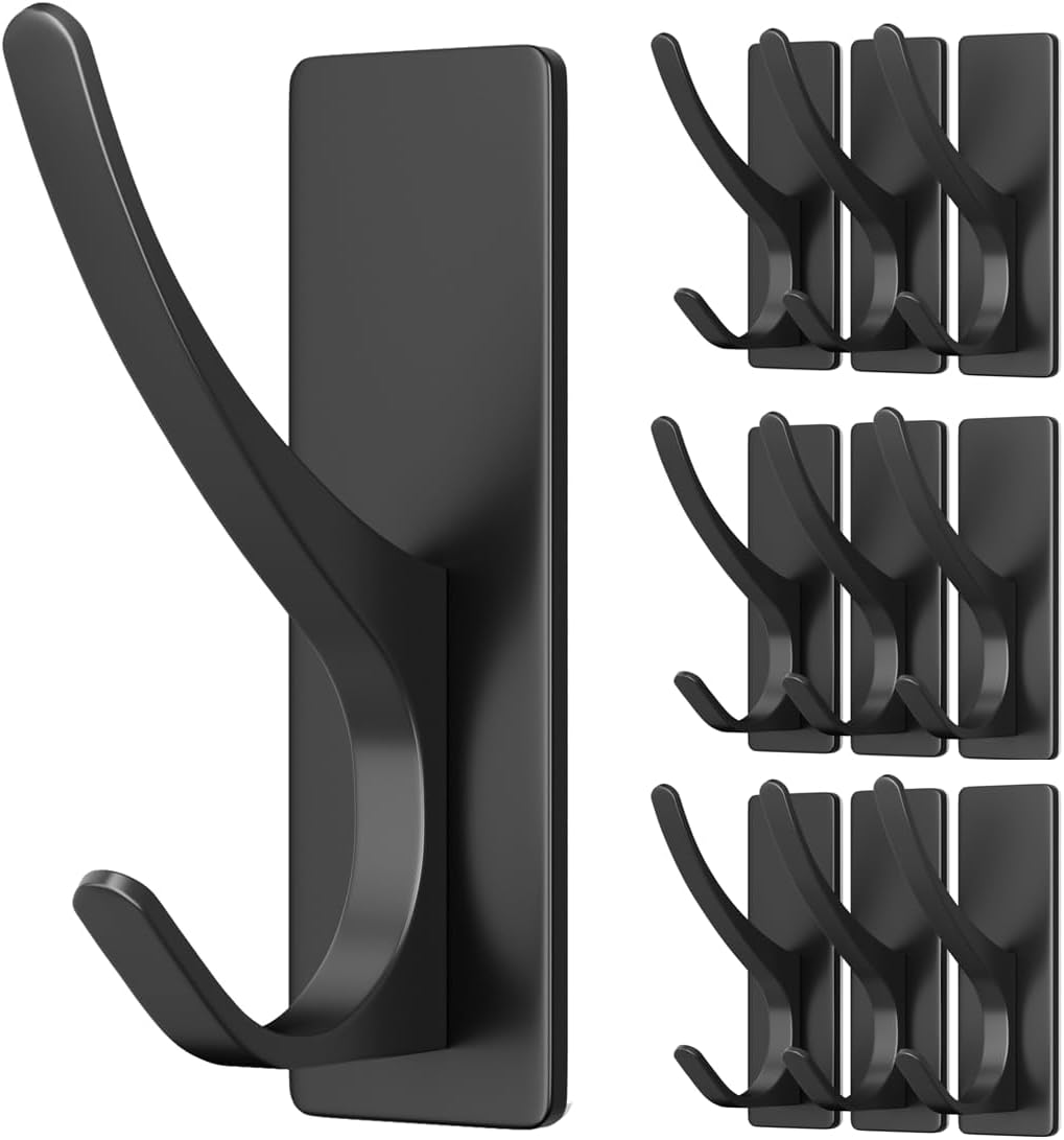Self Adhesive Coat Hooks 10 Pack Matt Black Heavy Duty