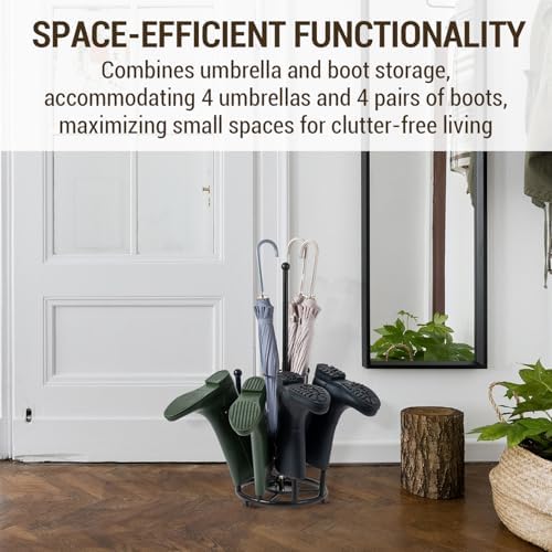 Modern Matte Black Boot Rack with Umbrella Holder and Inverted Drying Design