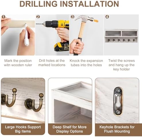 Key Holder Wall Mount with 6 Hooks and Storage Box