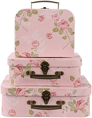 Set of 3 Decorative Storage Boxes With Lids for Home Decor and Gift Storage Pink Flowers Design