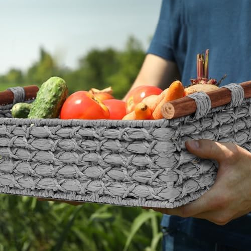 Handmade Wicker Storage Basket with Handle - Light Grey