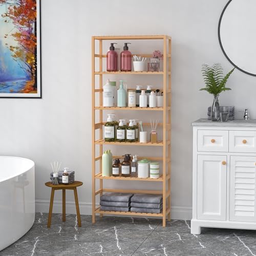 VASMIA 6-Tier Bamboo Shelf Bookcase Storage Unit