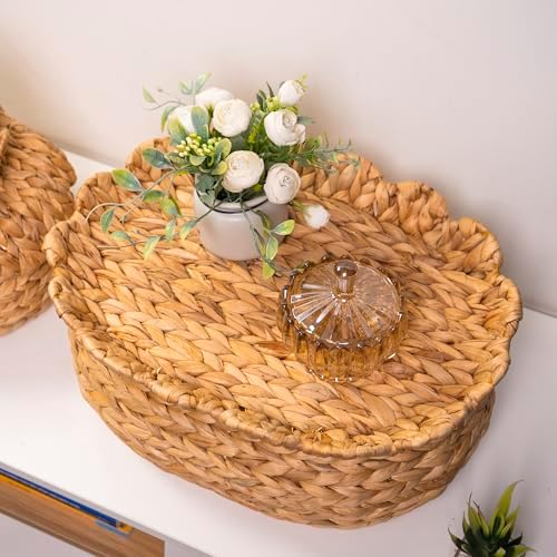 Set of 3 Wicker Storage Baskets with Lid - Decorative Water Hyacinth Bins