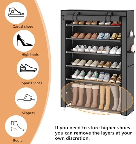 Laiensia 7-Tier Vertical Shoe Rack Organizer Grey