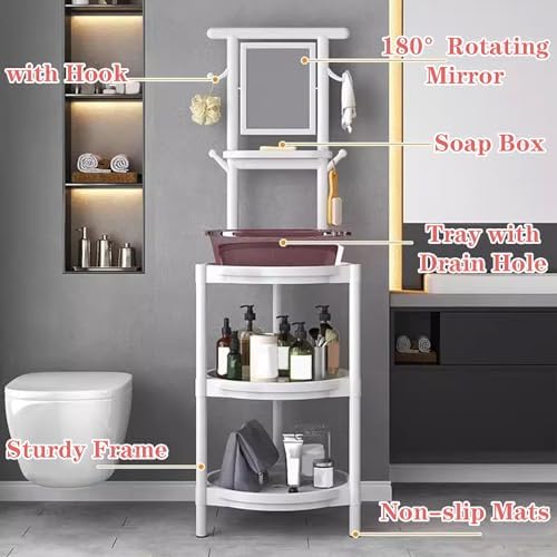 Round Square Bathroom Storage Shelf with Rotatable Mirror