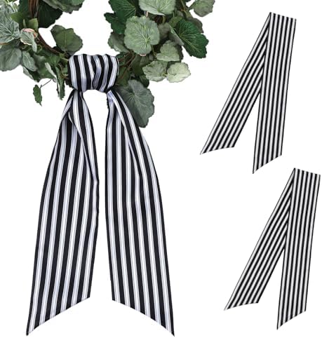 Elegant Black and White Wreath Sash for Front Door
