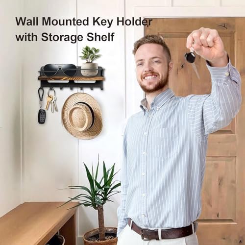 Key Holder for Wall with Floating Shelf Black