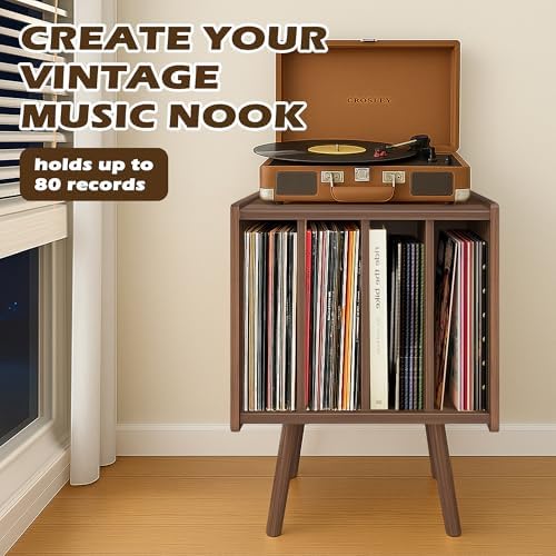 Mid Century Modern Record Player Stand with 4 Cabinets