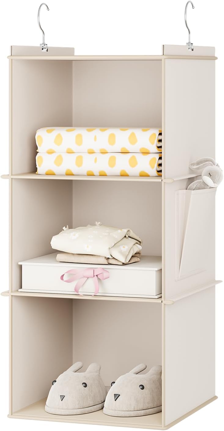 YOUDENOVA Hanging Closet Organizer 3-Shelf Beige