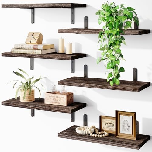 Fixwal Wood Floating Shelves - Set of 6 for Bedroom and Bathroom