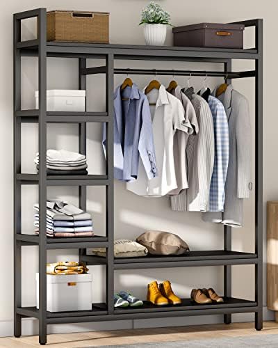 HOKEEPER 600lbs Free Standing Closet Organizer with 6 Metal Shelves Heavy Duty Clothing Rack