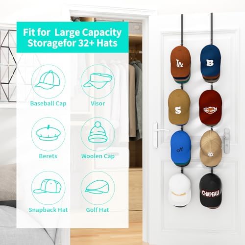 HapiRm Double Door Hat Rack with 8 Hooks 2 Pack Storage for Hats and Accessories