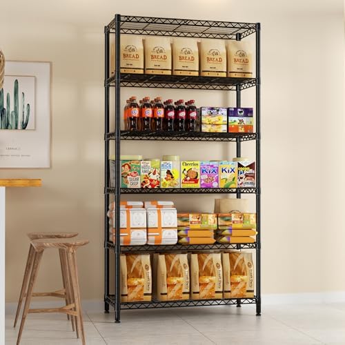 6 Tier Metal Shelf Organizer Storage Unit Black