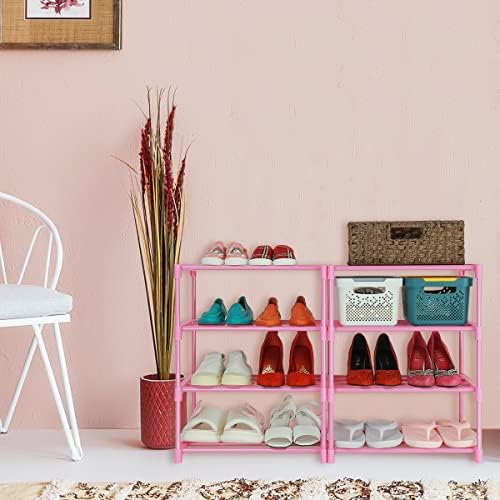 4 Tier Small Kids Shoe Rack Organizer Pink