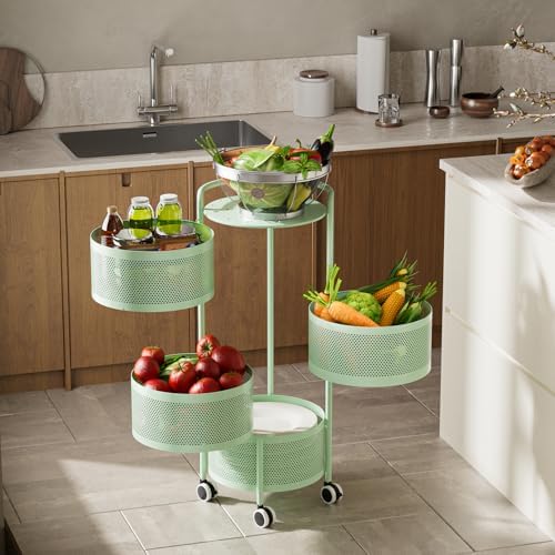4-Tier Rotating Metal Storage Rack with Drawers